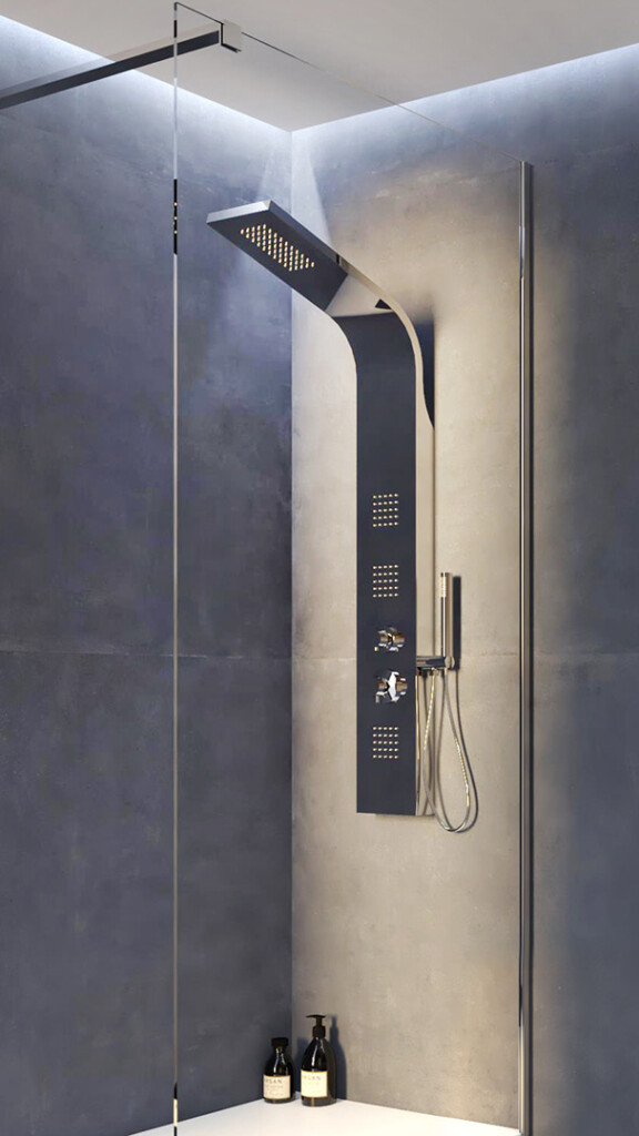 Delo - ambientazioni e tendenze bagno - zona doccia moderna con colonna doccia Delò Aurora - cod. 1350913