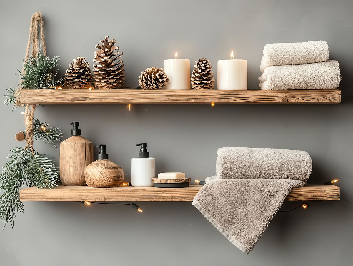 Delo blogpost atmosfera natalizia - mensole bagno con decorazioni natalizie