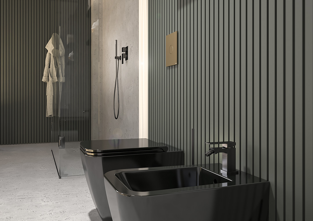 Delo blogpost tendenze bagno 2025 - miscalatori Delo dado nero opaco