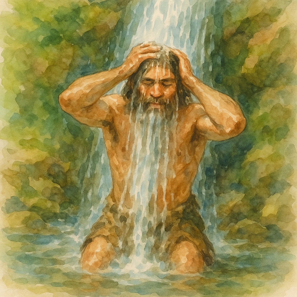 Delo blogpost - chi ha inventato la doccia - uomo primitivo sotto cascata